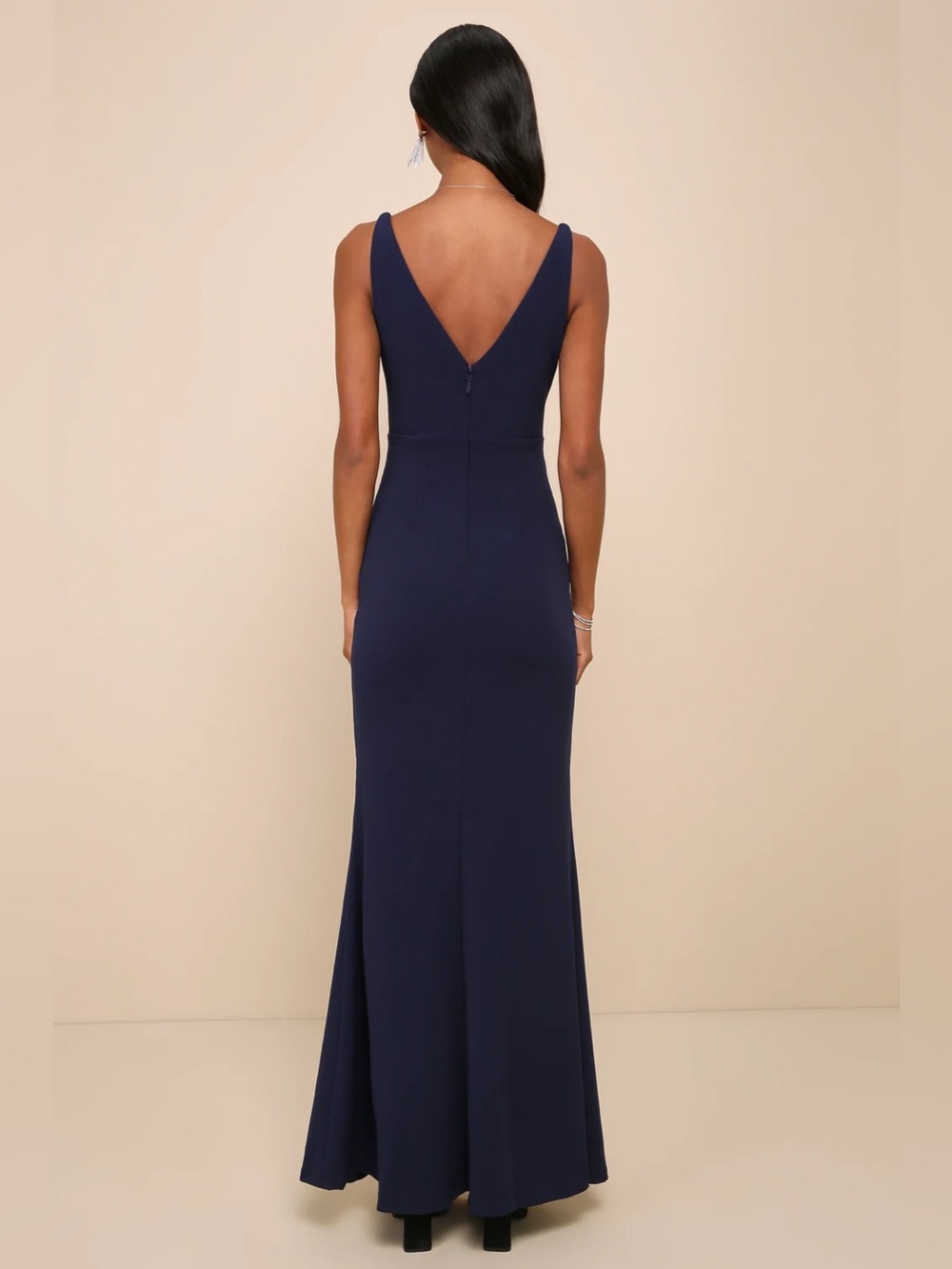 Lulus Melora Navy Blue Sleeveless Maxi Dress M NWT Elegant V-Neck Evening Gown - Picture 2 of 15